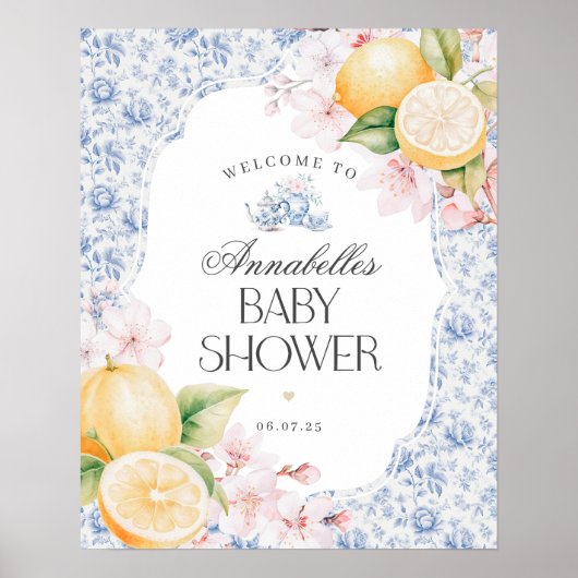 Chinoiserie Lemon Tea Baby Dusche Begrüßungszeiche Poster (Vorne)