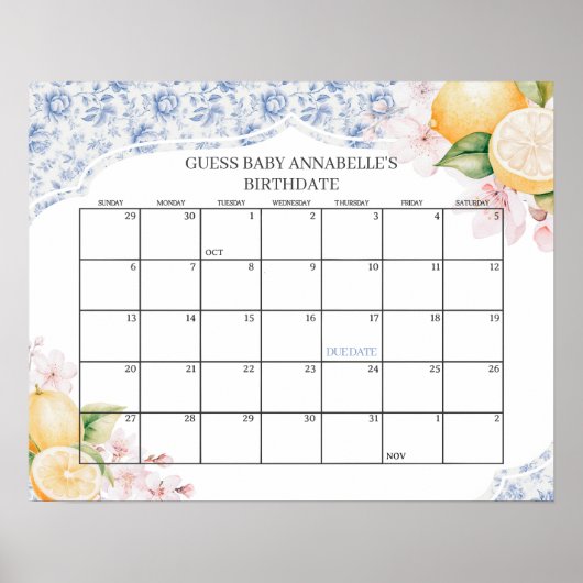 Chinoiserie Lemon Tea Babydusche Rate Fälligkeitsd Poster (Vorne)