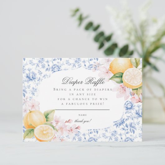 Chinoiserie Lemon Tea Babydusche Windelwanne Begleitkarte (Stehend Vorderseite)