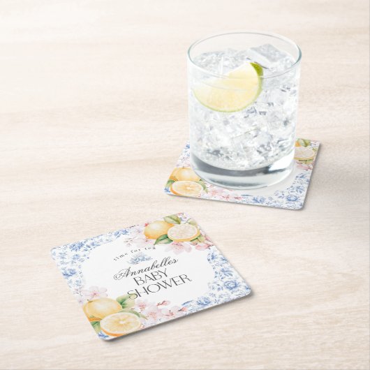 Chinoiserie Lemon Tea Party Babydusche Dekoration Rechteckiger Pappuntersetzer (Vor Ort)