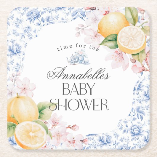 Chinoiserie Lemon Tea Party Babydusche Dekoration Rechteckiger Pappuntersetzer (Vorderseite)