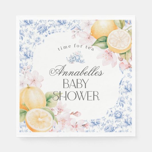 Chinoiserie Lemon Tea Party Babydusche Dekoration Serviette (Vorderseite)