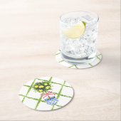 Chinoiserie Lemon Topiary Grün und Weiße Blüten Runder Pappuntersetzer (Vor Ort)