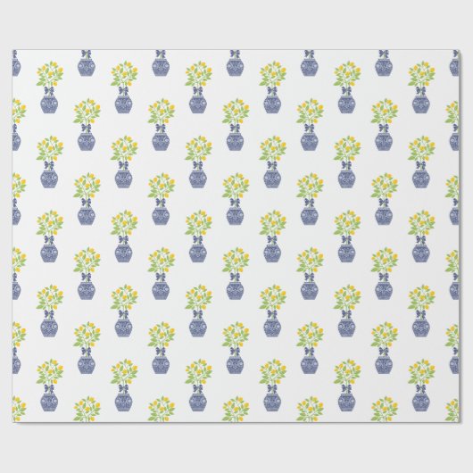 Chinoiserie Lemon Tree in a Ginger Jar Vase Geschenkpapier (Flach)