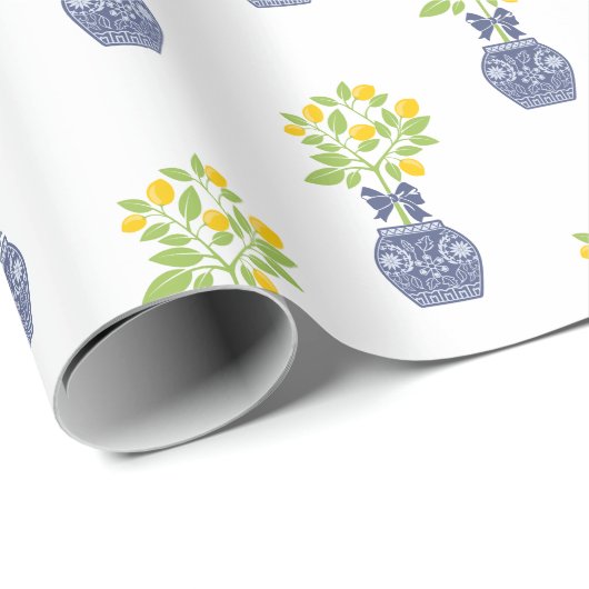 Chinoiserie Lemon Tree in a Ginger Jar Vase Geschenkpapier (Rolleneckpunkt)