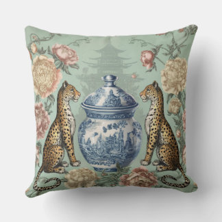 Chinoiserie-Leoparden-Ginger-Jar-Kunst Kissen