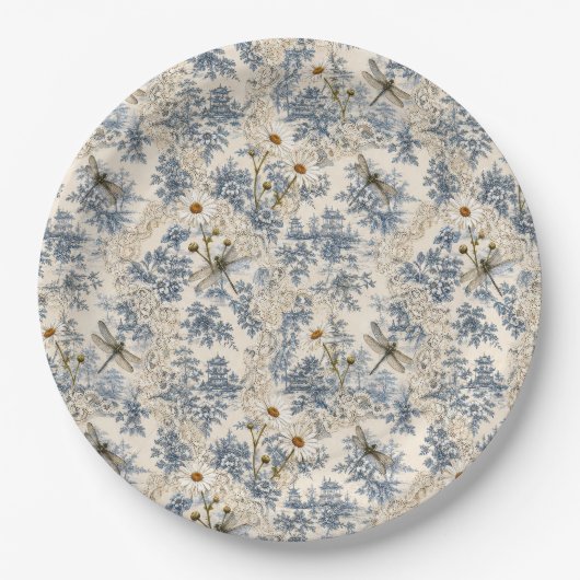 Chinoiserie Libellen, Gänseblümchen und Spitze Pappteller (Vorderseite)