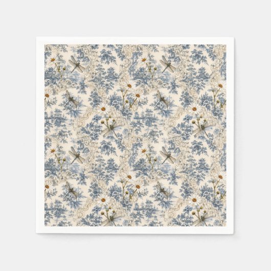Chinoiserie Libellen, Gänseblümchen und Spitze Serviette (Vorderseite)