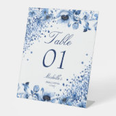 Chinoiserie Light Blue Floral Tischnummer Sockelschild (Vorderseite)