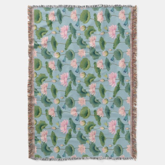 Chinoiserie Lotus Pond and Dragonfly Throw Blanket Decke (Vorderseite Vertikal)