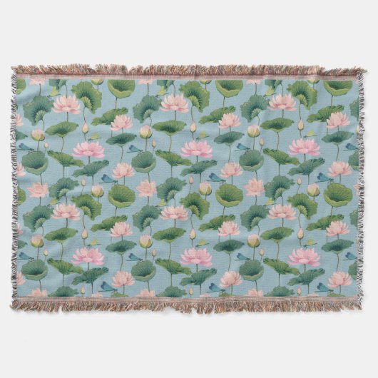 Chinoiserie Lotus Pond and Dragonfly Throw Blanket Decke (Vorderseite)