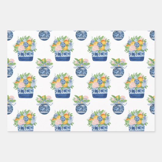 Chinoiserie Mandarins & Hydrangeas Geschenkpapier Set (Vorderseite)