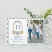 Chinoiserie Mandarins Monogram Wappen Feiertagskarte (Stehend Vorderseite)