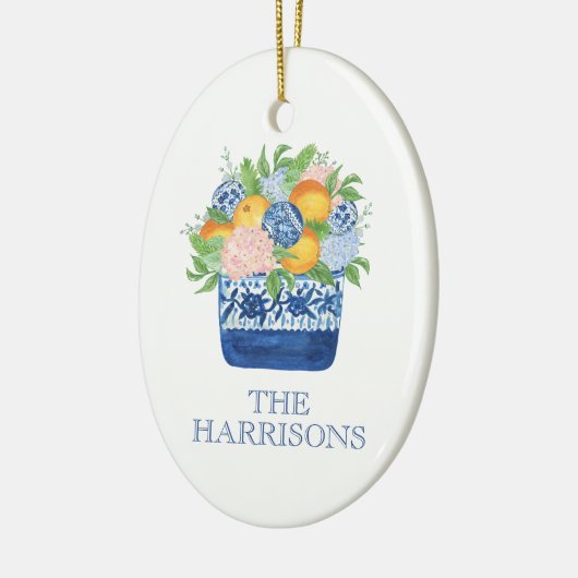 Chinoiserie Mandarins und Hydrangeas Keramik Ornament (Links)