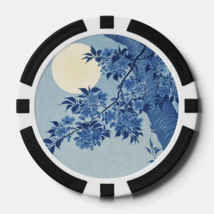 Chinoiserie Marineblaue Kirschblüte & Vollmond Pokerchips