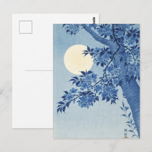 Chinoiserie Marineblaue Kirschblüte & Vollmond Postkarte