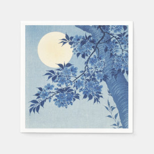 Chinoiserie Marineblaue Kirschblüte & Vollmond Serviette