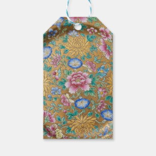 Chinoiserie Millefleur Blumen Gold  Geschenkanhänger