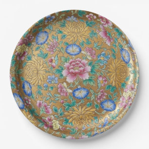 Chinoiserie Millefleur Blumen Gold Keramik Pappteller