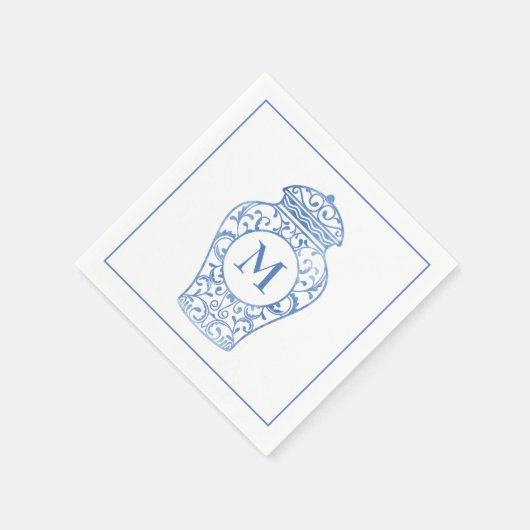 Chinoiserie Mit Monogramm Ginger Jar Napkins Serviette (Ecke)