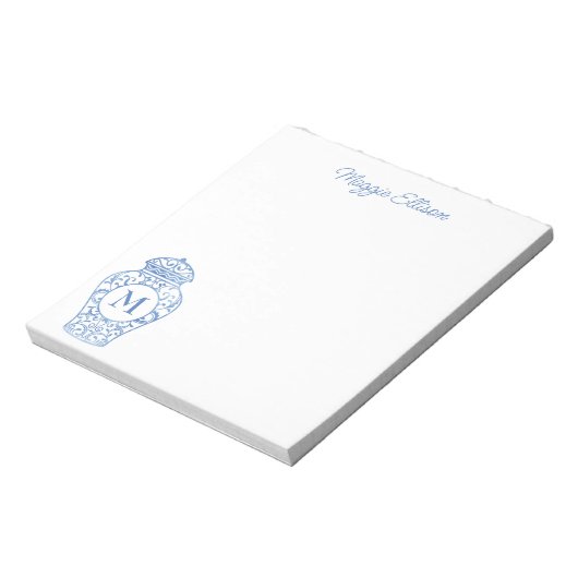 Chinoiserie Mit Monogramm Ginger Jar Notepad Notizblock (Rotiert)