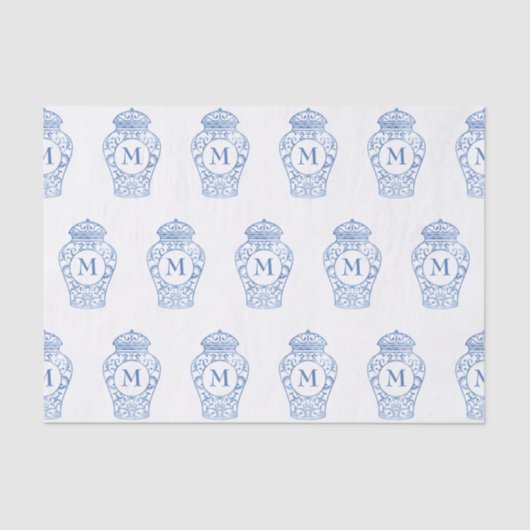 Chinoiserie Mit Monogramm Ginger Jar Tissue Paper Seidenpapier (Vorderseite)