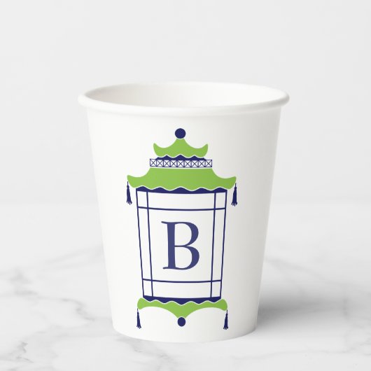 Chinoiserie Mit Monogramm Pagoda Pappbecher (Vorderseite)