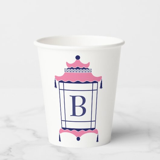 Chinoiserie Mit Monogramm Pagoda Pappbecher (Vorderseite)