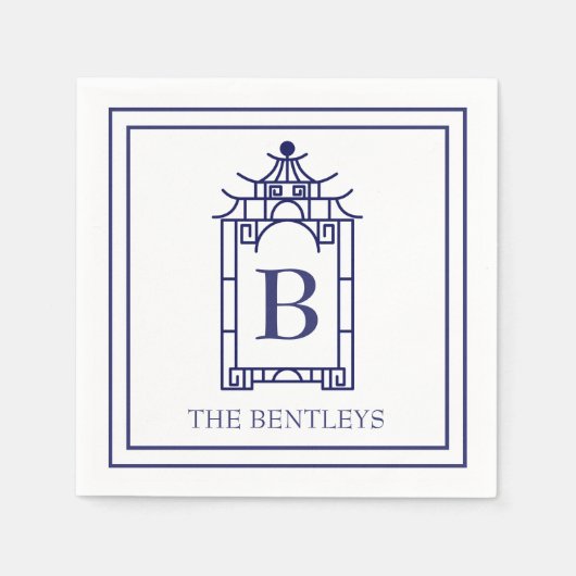 Chinoiserie Mit Monogramm Pagoda Party Napkins Serviette (Vorderseite)