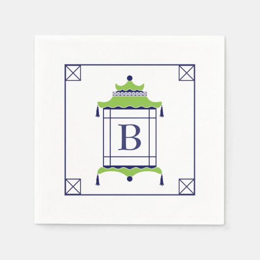 Chinoiserie Mit Monogramm Pagoda Serviette (Vorderseite)