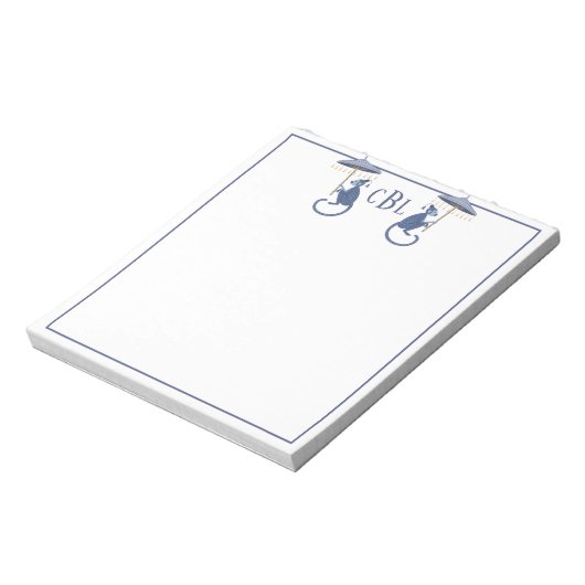 Chinoiserie Monkeys Mit Monogramm Notepad Notizblock (Rotiert)