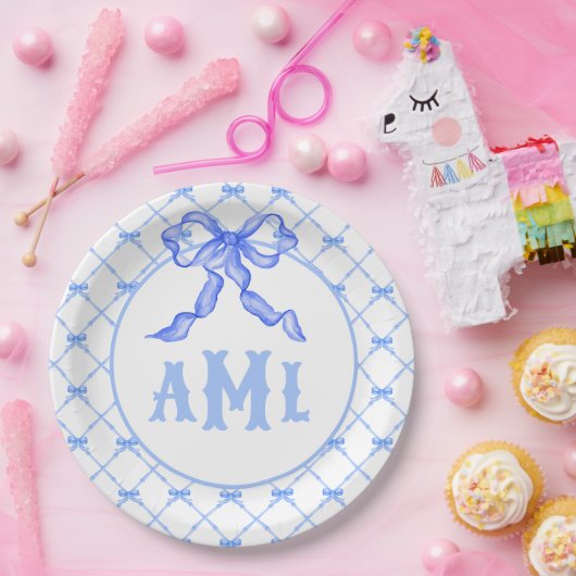 Chinoiserie Monogram Bamboo & Bow Pappteller (Party)