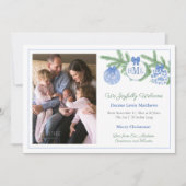 Chinoiserie Monogram Christmas Baby Boy Birth Ankündigung (Vorderseite)