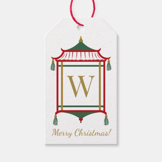 Chinoiserie Monogram Pagoda, Custom Christmas Geschenkanhänger (Vorderseite)