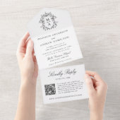 Chinoiserie Monogram Wedding Black Wappen All In One Einladung (Abreißtisch)