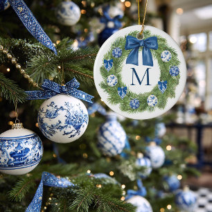 Chinoiserie-monogrammierte Weihnachtsgirlande Keramik Ornament
