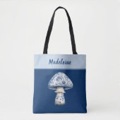 Chinoiserie Mushroom iBlue White on Navy Monogram Tasche (Vorderseite)