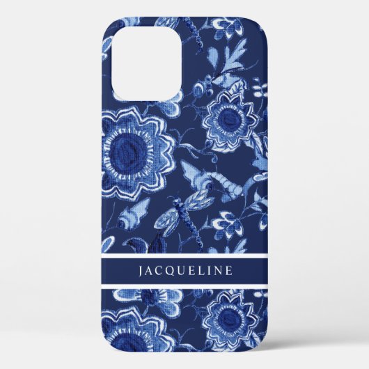 Chinoiserie Navy Blauer Blumengarten Dragonfly Case-Mate iPhone Hülle (Rückseite)