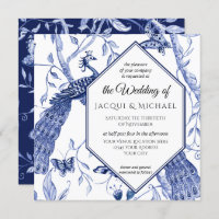 Chinoiserie Navy Blue Peacock Butterfly Hexagon