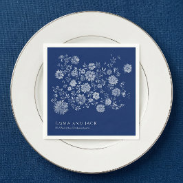 Chinoiserie Navy Blue Wildflower Bouquet Wedding Serviette