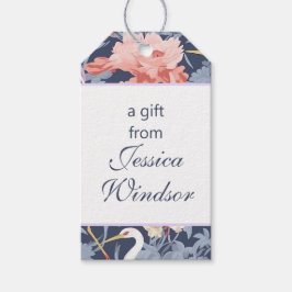 Chinoiserie Navy Floral Egret Geschenkanhänger