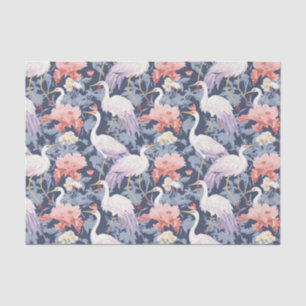 Chinoiserie Navy Floral Egret Seidenpapier