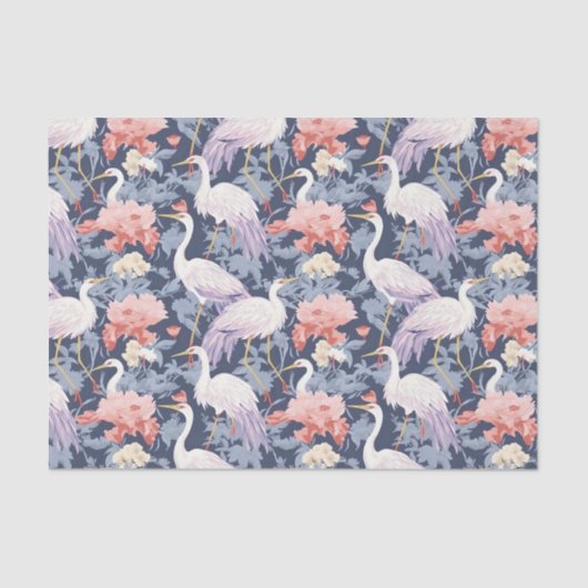Chinoiserie Navy Floral Egret Seidenpapier (Vorderseite)