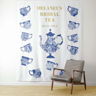 Chinoiserie Navy Teevorsprung Brautparty Hintergru Wandteppich