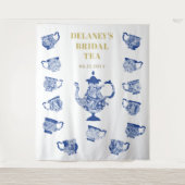 Chinoiserie Navy Teevorsprung Brautparty Hintergru Wandteppich (Vorderseite)