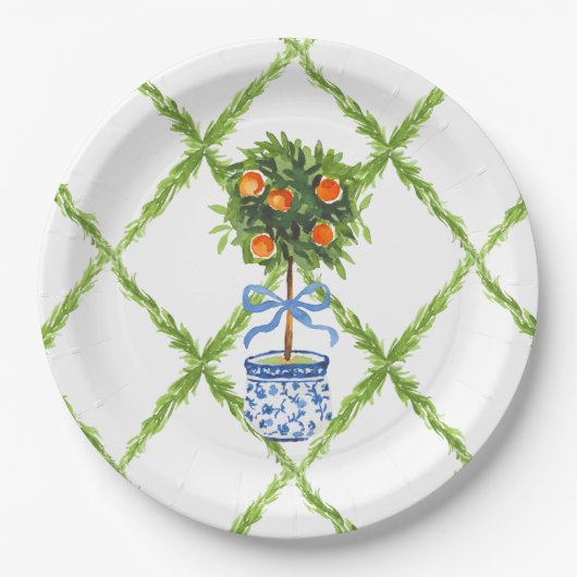 Chinoiserie Orange Citrus Topiary, Grandmillenial Pappteller (Vorderseite)