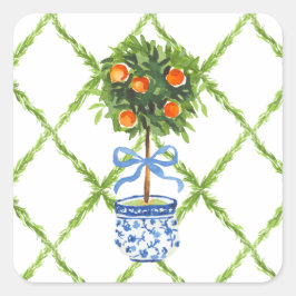 Chinoiserie Orange Citrus Topiary Quadratischer Aufkleber