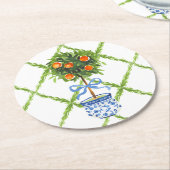 Chinoiserie Orange Citrus Topiary Runder Pappuntersetzer (Angewinkelt)
