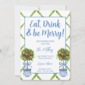 Chinoiserie Orange Citrus Topiary Weihnachts-Party Einladung (Vorderseite)