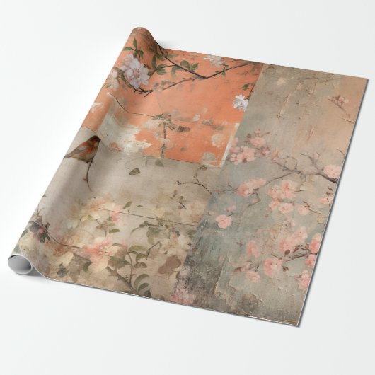 Chinoiserie Orange Sherbet Collage Geschenkpapier (Ungerollt)